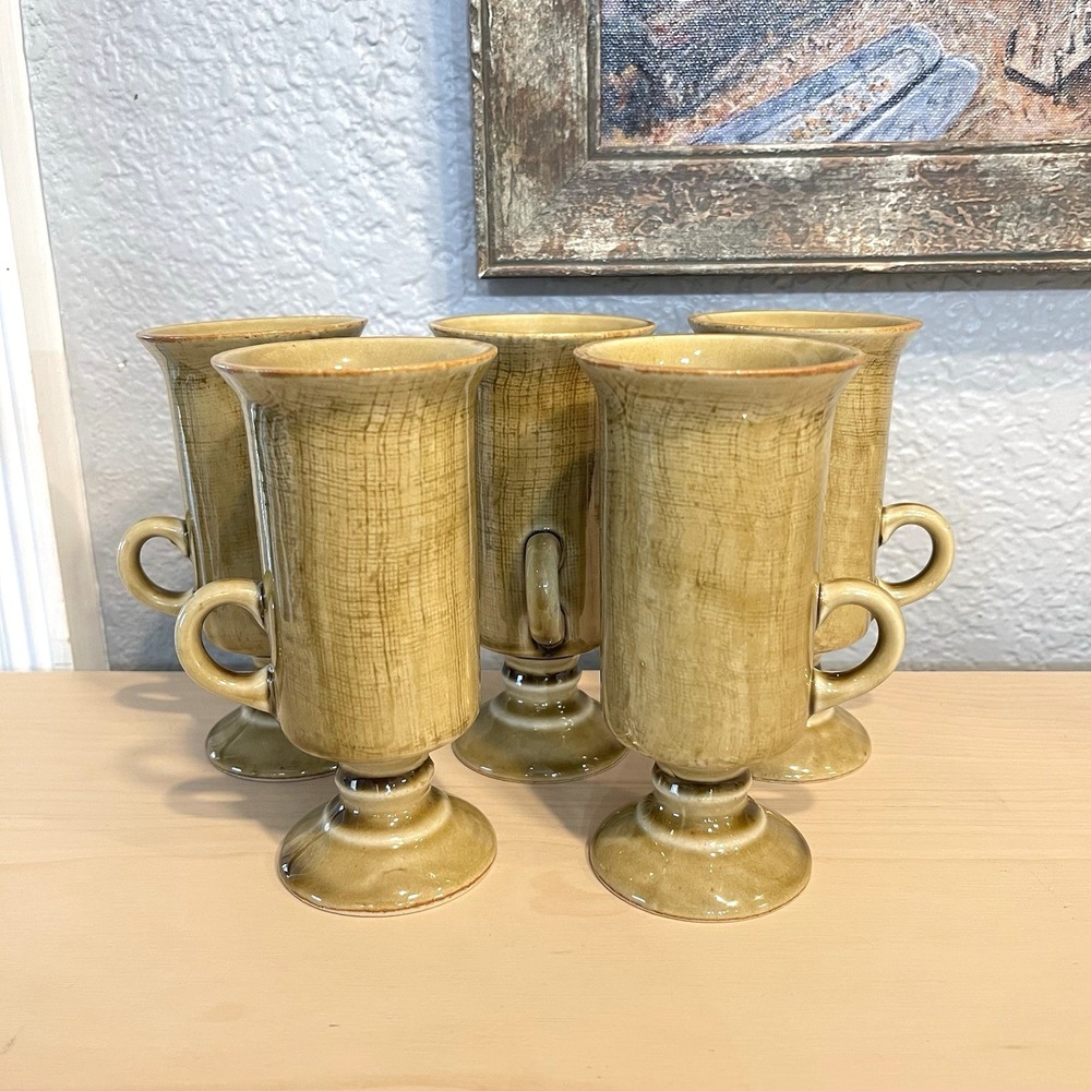 Vintage 70s 1970s Otagiri Japan Pedestal Irish Coffee Mugs Stoneware Handcrafted
